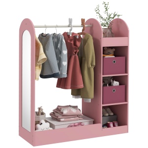 Cuier Copii – Cu Rafturi, Cuti & Oglinda, 92×36×106 cm Roz - Img 1