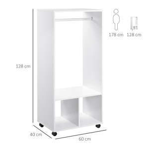 Cuier cu Bară din Aluminiu și 2 Rafturi Deschise, 60x40x128 cm, Alb - Img 3