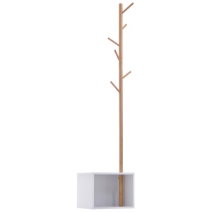 Cuier Dulap pantofi cu 6 Agatatoare in Bambù, Alb, 40x30x180cm - Img 1