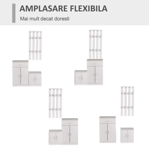 Cuier Hol Lemn Alb – 100×32×187 cm cu Dulap & Rafturi - Img 4