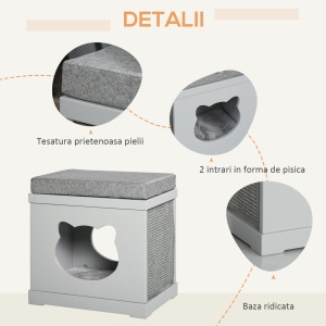 culcus din lemn pentru pisici 41x30x36 cm gri - Img 7