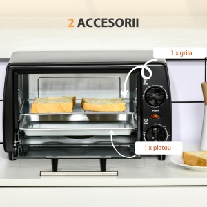 Cuptor electric 10L temperatura reglabila si temporizator, grila si tava incluse, 750 W, 36,5x26x22cm, negru - Img 6