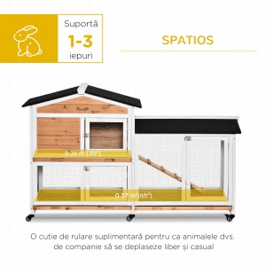 Cușcă de Exterior cu 2 Nivele, 6 Roți, Tavă Detașabilă, Rampă și Plasă Metalică, 157,4x53x99,5 cm, Galben - Img 4