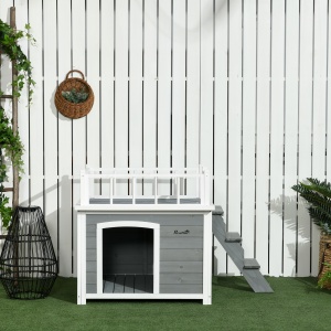 Cusca de exterior pentru caini cu balcon, scari, Cusca pentru caini rezistenta la intemperii cu picioare inaltate, ferestre, pentru caini de talie mica si medie - Img 9