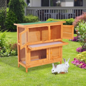 cusca de exterior pentru iepuri, lemn brad 90x45x90cm - Img 2