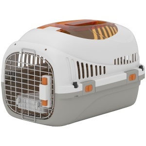 Cușcă de Transport pentru Pisici și Câini Mici până la 4 kg din Plastic, cu Fereastră Superioară, 49x32x31 cm, Gri
