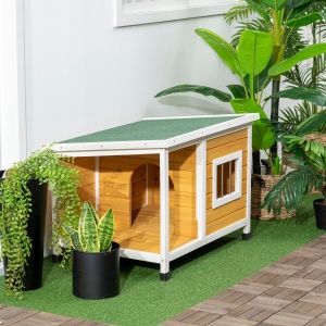 Cușcă pentru Câini de Exterior din Lemn cu Verandă Acoperită și Acoperiș Înclinat, 85.5x62x60 cm, Multicolor - Img 9