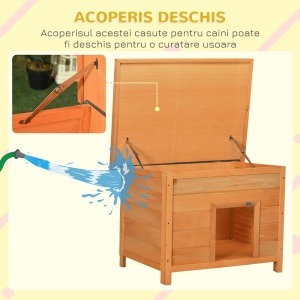 Cușcă pentru Câini Impermeabilă pentru Extern din Lemn de Brad, 82x58x58cm - Img 5