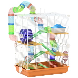 Cușcă pentru Hamsteri pe 5 Nivele cu Tuburi și Roată din Metal și Plastic Albastru - Img 1