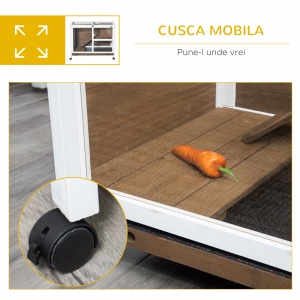 Cușcă pentru Iepuri/Rozători cu 2 Nivele, Căsuță, Rampă și Tavă Detașabilă, Cușcă din Lemn, 91,5x53,3x73 cm, Maro - Img 6