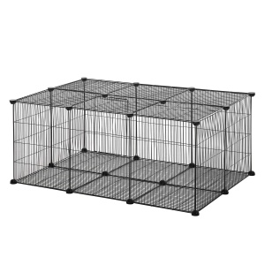 Cușcă pentru Iepuri și Animale Mici cu 22 Panouri Modulare din Metal cu Ușă, 105x70x45 cm, Negru - Img 1