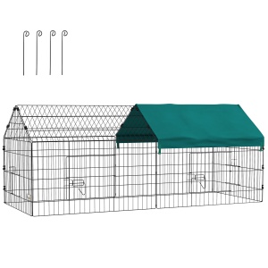 Cușcă pentru Iepuri și Găini de Exterior și Interior cu Protecție Solară și Grilaj Metalic, Coteț Recint pentru Animale Mici, Găini, 185x75x75 cm, Verde - Img 1