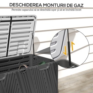 Cutie de Depozitare Impermeabilă pentru Exterior cu Capac și Mânere, 115x60x60 cm, Negru - Img 6