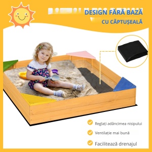 Cutie din Lemn pentru Nisip pentru Copii, Cutie pentru Nisip cu Material Netesut si 4 Scaune - Img 5