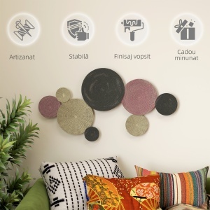 Decor de Perete cu 8 Discuri 3D din Metal în culori Bronz, Portocaliu și Galben - Img 6