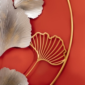 Decoratiune de perete 3D frunze de ginkgo aurii, pictata manual - Img 7