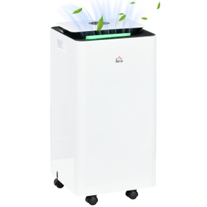 Dezumidificator Portabil de 10L/Zi cu 5 Moduri, 2 Viteze, Timer 24h și Roți, 25x25x50,5 cm, Alb