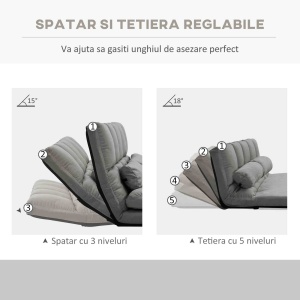 Divan de Podea 2 în 1 cu Spătar Reglabil în 7 Niveluri și Perne, 130x73x60 cm, Gri Carbonizat - Img 5