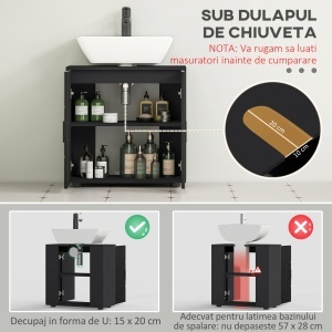 Dulap Baie 60×30×60 cm cu doua usi si polita reglabila - Negru - Img 4
