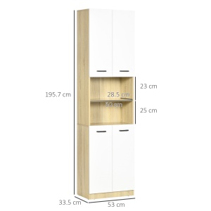 Dulap Baie din PAL Alb cu 2 Dulapioare cu Usi si 2 Rafturi Deschise, Design Anti rasturnare, 53x33.5x195.7 cm - Img 3