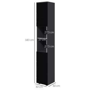Dulap Baie, Inalt de 183cm, Dulap cu 2 rafturi deschise si doua dulapuri cu 2 nivele, Negru - Img 3