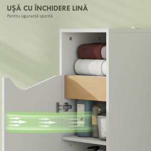 Dulap Baie Îngust cu Ușă Amortizată și Raft Deschis, Dulap Economisitor de Spațiu cu Rafturi Reglabile, pentru Bucătărie, Cameră de Zi, 30x30x71.5 cm, Alb și Lemn - Img 6