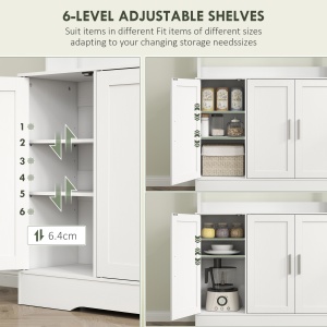 Dulap Bucătărie de 180cm, Dulap Înalt cu 4 Compartimente, Uși din Sticlă Securizată, 2 Rafturi Deschise, Rafturi Reglabile, Blat pentru Electrocasnice, pentru Bucătărie sau Living, Alb - Img 5