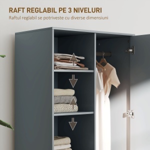 Dulap cu 2 Sertare, Rafturi Deschise și Bară Umerașe, Gri - Img 5