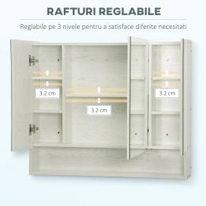 Dulap cu oglinda cu raft reglabil, MDF Sticla 90x15x75cm, Alb - Img 6