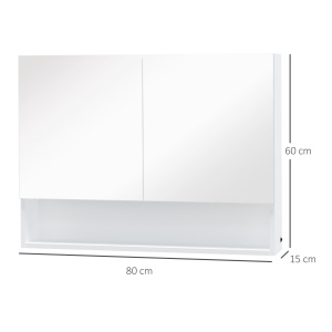 Dulap cu oglinda de perete cu lumini LED, raft deschis si raft intern reglabil, sticla si MDF, 80x15x60cm - Img 3