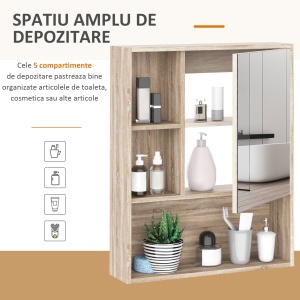 Dulap cu oglinzi cu raft reglabil montare pe perete culoarea stejarului - Img 5