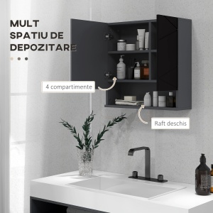 Dulap de baie oglinda usi oglinda de baie de perete rafturi reglabile cufa laterala toaleta acasa birou hol prosop manere dus colt baza inalta vopsit rezistent la apa - Img 4