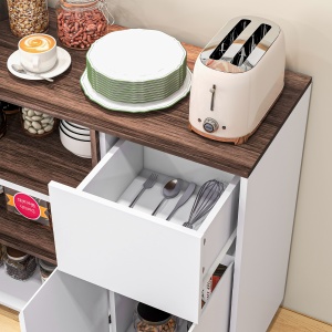 Dulap de Bucatarie Bufet Modern din Lemn cu Dulapuri Sertar Compartiment Deschis Dulap Multifunctional pentru Bucatarie si Sufragerie depozitare laterala toaleta acasa birou hol prosop manere dus colt baza inalta vopsit rezistent la apa - Img 8