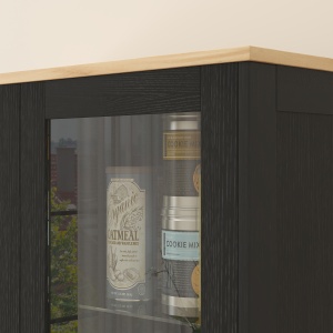 Dulap de Bucătărie cu 9 Rafturi Reglabile, cu Uși de Sticlă și Bază Înălțată din Lemn, 76x36x160 cm, Negru - Img 8