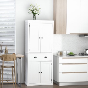 Dulap de bucatarie cu dulap superior si inferior si sertar central din MDF, placi aglomerate si metal, 76x40,5x184cm, alb - Img 2