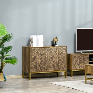 Dulap de decor modern , bufet de depozitare cu 2 usi si picioare din otel auriu, pentru living, sufragerie - Img 2