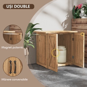 Dulap de Exterior din Lemn cu 2 Uși, Căsuță de Grădină pentru Unelte cu Acoperiș Impermeabil, 77x55x72 cm, Maro - Img 5
