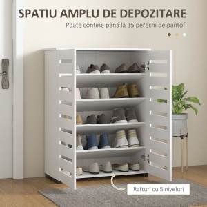 Dulap de Pantofi Modern cu 5 Niveluri cu Uși cu Jaluzele din Lemn Alb - Img 4