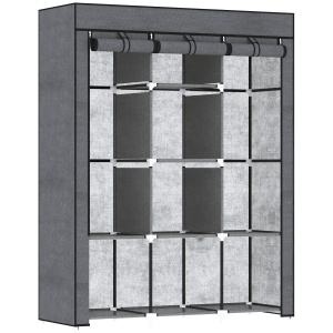 Dulap din Material Textil cu Bază Înălțată, 8 Rafturi și 2 Bare, 125x43x162.5 cm, Gri Închis - Img 1