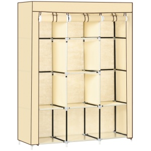 Dulap din stofa cu 8 rafturi si 2 bare, dulap portabil cu usa rulanta, 125x43x162,5 cm, bej - Img 1