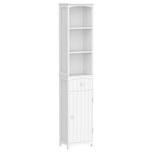 Dulap Înalt de Baie cu 3 Rafturi din MDF, 34x24x170 cm, Alb - Img 1