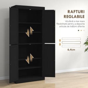Dulap Înalt de Bucătărie cu 6 Rafturi și 2 Uși, Dulap cu Rafturi Reglabile din Lemn, 76x40,5x184 cm, Alb - Img 5