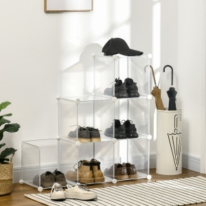 Dulap interior modular pentru pantofi, 6 cuburi din plastic PP, 94,5x32x162cm, transparent - Img 2