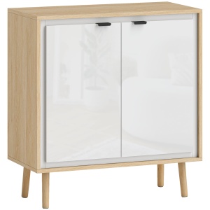 Dulap Modern cu 2 Uși și Raft Reglabil 72x35x77cm Alb și Stejar - Img 1