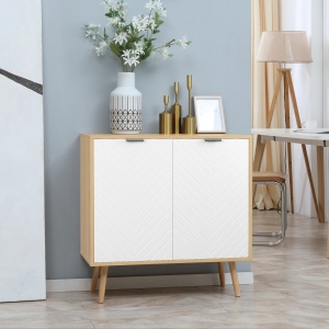 Dulap Modern Depozitare – Rafturi Reglabile, Alb & Lemn Natural - Img 2
