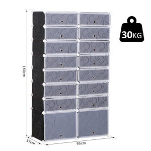 Dulap Pantofi Modular 16 Cuburi in PP Alb si Negru 95x37x160cm - Img 3
