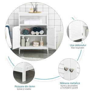 Dulap pentru Baie Impermeabil cu 2 Rafturi si Dulapior MDF Alb - Img 5
