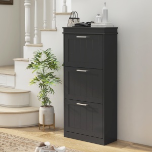 Dulap pentru Depozitarea Pantofilor cu 3 Sertare Rabatabile pentru 15 Perechi de Pantofi, 54x24x117,5 cm, Negru - Img 2