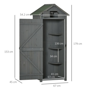 Dulap pentru gradina pentru unelte din lemn impermeabil, 77x54.2x179cm – gri - Img 3