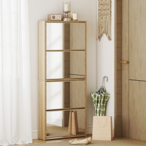 Dulap pentru Încălțăminte Slim cu 4 Uși și Oglindă 63x17x146 cm Culoare Lemn - Img 8